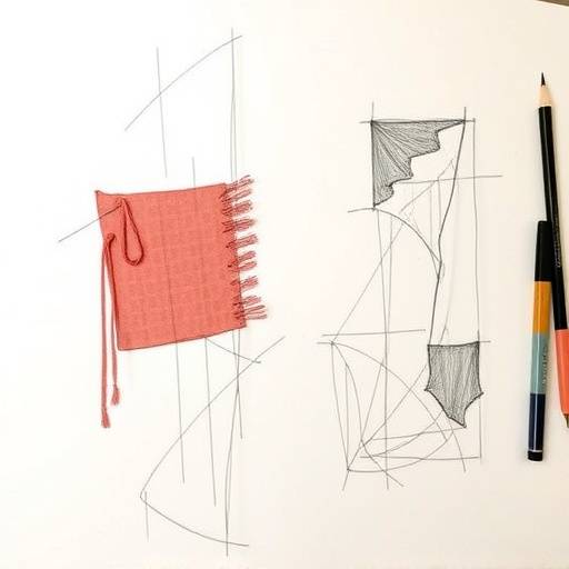 Ritratto di Alessandro Mancini, il direttore creativo di Alta Moda Romana, in posa nel suo studio con schizzi e tessuti.