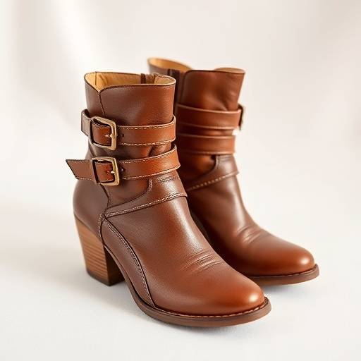 Stivaletti in pelle marrone con fibbie decorative
