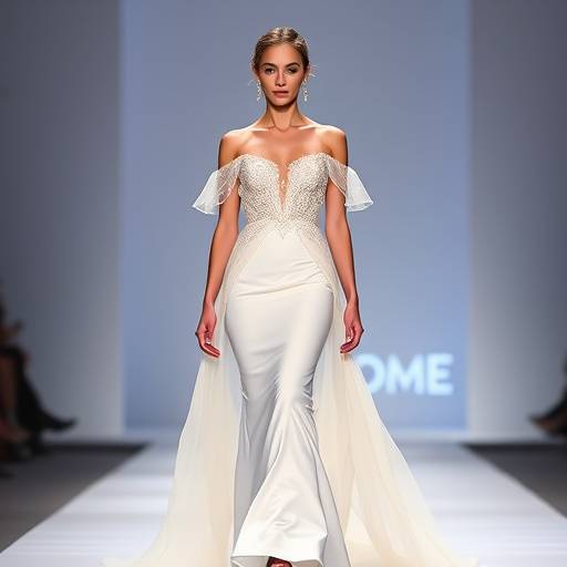 Una modella che indossa un abito elegante durante la sfilata di Alta Moda Romana