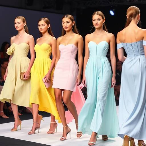 Una sfilata di moda con modelle che indossano abiti dai colori pastello