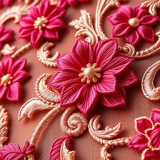 Vista ravvicinata di un tessuto ricamato utilizzato per un abito di alta moda